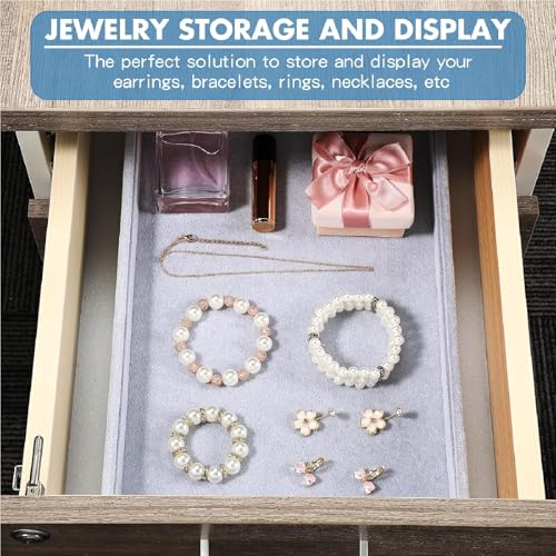 Quelay Velvet Stackable Jewelry Tray Showcase Display, Jewelry Organizer Tray Bracelet Ring Earring Necklace Organizer Empty Plate for Drawers Countertop (Grey,6 Pcs) - color: Grey
