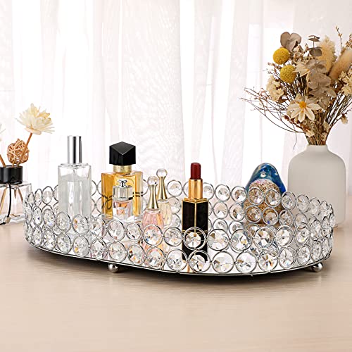 Hipiwe Crystal Vanity Tray, Mirrored Dresser Perfume Trays for Makeup Tray Cosmetic Skin Care Storage, Jewelry Trinket Organizer Tray for Bathroom Countertop Home Decor, Large - size: 13.8" x 9.8" x 2.2"