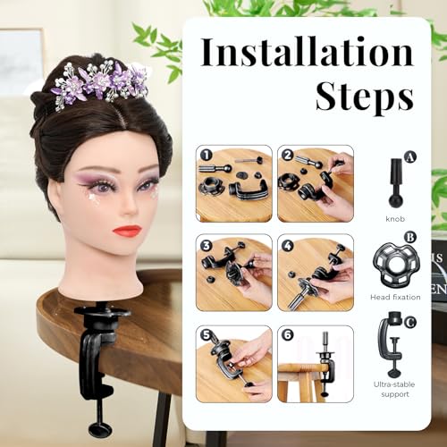 28 Inch Mannequin Head 80% Real Hair with Tripod Stand, Cosmetology Manikin Practice Doll Head,Braiding Hairdressing Head with Table Clamp + DIY Hair Styling Set #4 - color: Brown