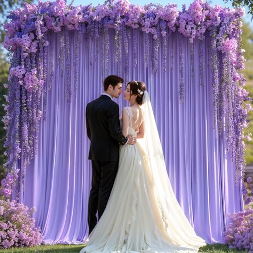 Lavender Backdrop Curtains 4 Panels - Wrinkle-Free Polyester Photography Drapes for Baby Shower & Party Background Backdrop Stand - 16 X10FT - color: Lavender, size: W4' x H10'(4 panels)