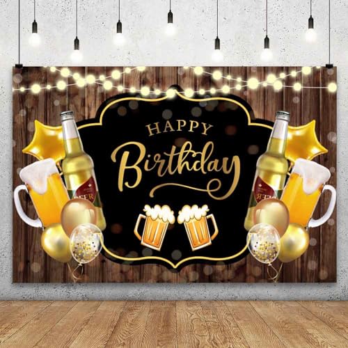 YongFoto Cheers and Beers Happy Birthday Backdrop 12x8ft Rustic Wooden Board Photography Background 30th 40th 50th Birthday Party Banner Decoration Photoshoot Wallpaper Photo Studio Booth Props - size: 12x8FT
