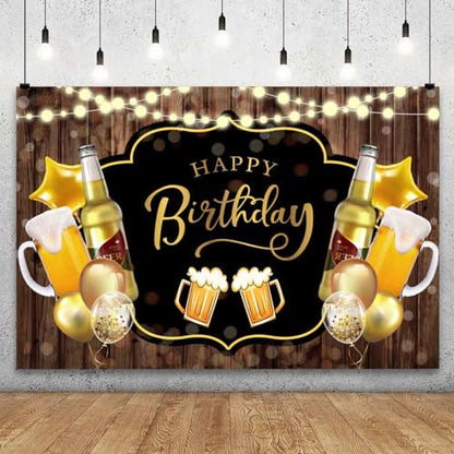 YongFoto Cheers and Beers Happy Birthday Backdrop 12x10ft Rustic Wooden Board Photography Background 30th 40th 50th Birthday Party Banner Decoration Photoshoot Wallpaper Photo Studio Booth Props - size: 12x10FT