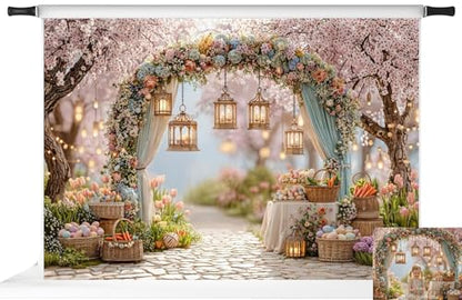 Kate Easter Photography Backdrops Arch Spring Flowers Colorful Eggs Party Banner Photo Props, 7x5ft - size: 7x5ft