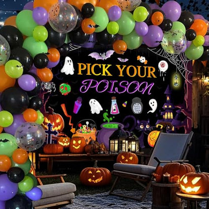 AIBIIN Pick Your Poison Halloween Backdrop Pumpkin Photography Background Decorations Halloween Party Decorations Supplies Photo Studio Props 70.8 x 43.3 inch