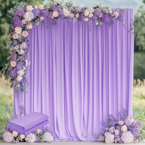 Wokceer Lavender Purple Backdrop Curtain for Wedding Parties 2 Pack 10x10FT Wedding Curtains Photo Backdrop Drapes Polyester for Photoshoot Baby Shower Birthday Party Background 4 Panels 5x10FT - color: Lavender Purple, size: (2 Pack)10FTx10FT