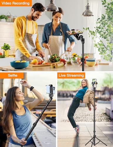 Phone Tripod, 71" Portable Cellphone Tripod Stand with Remote & Phone Holder, Camera Stand for iPhone, Compatible with Camera iPhone/Android Smartphone/Gopro - size: 71 inch