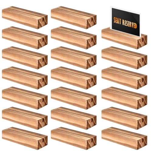 FOCCTS 20pcs Wood Place Card Holders, Wood Table Number Stands Wooden Acrylic Sign Holder Table Decor, Vintage Wooden Block Picture Holder for Price Photo Display Wedding Party Events Decoration