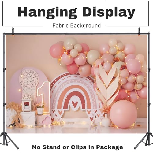 Fabric 9x6ft Girl 1st Birthday Party Backdrop Bohemia Rainbow Sweet One Pink Balloons Scene Photography Background Princess Girl First Birthday Baby Shower Banner Cake Smash Decorations - size: 9x6ft(WxH)