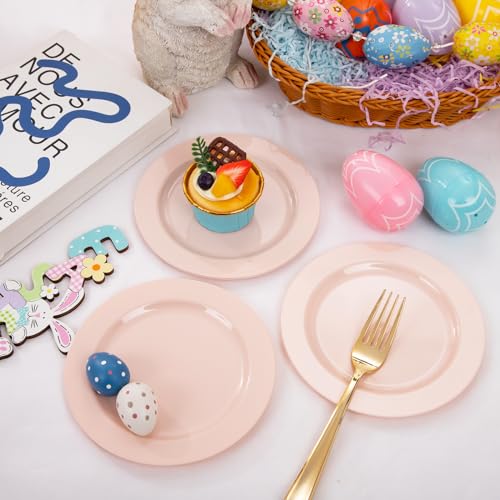 bUCLA 100Pieces Pink Plastic Dessert Plates - 6.25 inch Pink Disposable Dessert/Appetizer/Small Cake Plates for Wedding, Party & Mother's Day - color: 6.25Inch-100pcs-Pink