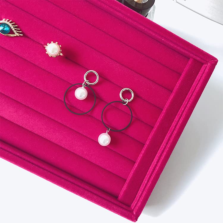 AKOAK 1 Pack Jewelry Display Tray Wooden Flannel Dresser Ring Earring Bracelet Watch Storage Case Portable Display Rack (rose red) - color: rose red