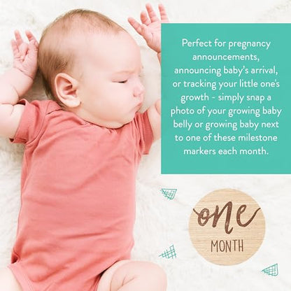 Kate & Milo Baby Monthly Milestone Marker Discs - Classic Cursive Script Wooden Discs with Reversible Photo Props for Baby Announcement and Milestones, Gender-Neutral Gift for Newborn Boy and Girl