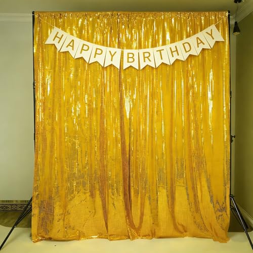 JYFLZQ Gold Sequin Backdrop Curtain 4.5x8ft 1 Panel, Not See Through & Non-Shedding Sequins Photo Booth Background for Vintage Party, Birthday, Wedding, Graduation Event Decor - color: Gold, size: 4.5FT x 8FT (Pack of 1)