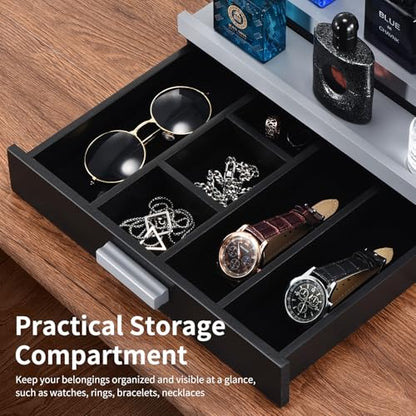 Perfume Organizer for Men, 4 Tier Wood Perfume Display Stand with Velvet Lining Drawer and Hidden Compartment for Watch,Jewelry,Perfume Display Risers,A Gift for Men (Black+Gray) - style: 4 Tier - BlackGrey