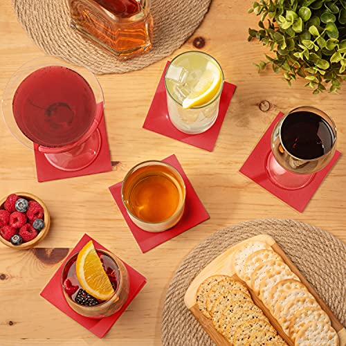 AMERICAN HOMESTEAD Red Cocktail Napkins - Premium 4.75"x4.75" Disposable Linen-Like Beverage Napkins - Bulk Square Party Bar Serviettes for Weddings, Parties, Events, and Everyday Use - 100 Count - color: Red, size: 4.75 x 4.75