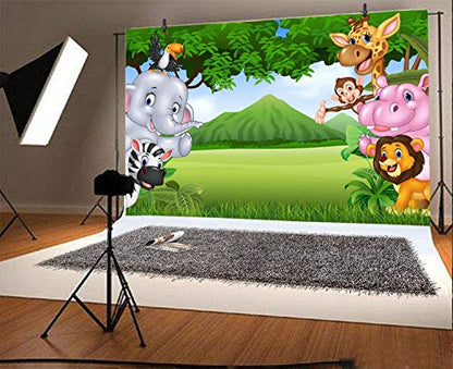 Leyiyi Africa Zoo Summer Scenery Backdrop 8x6.5ft Photography Backdrop Cute Animals Green Endless Lawn Children Baby Birthday Party Backdrop Kids Infant Room Decor Children Baby Portraits Studio Prop - size: 8x6.5ft