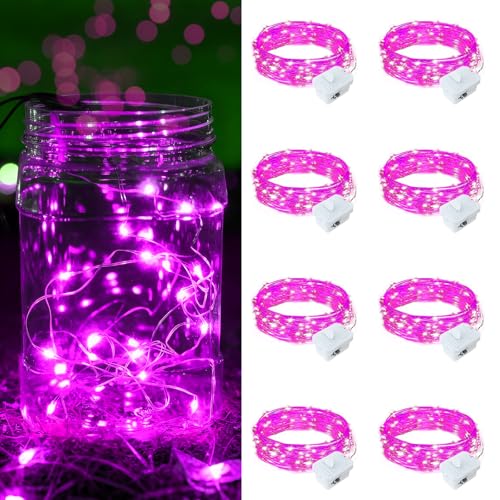 8 Pack Pink Fairy Lights Battery Operated, 7ft 20 LED Mini String Twinkle Lights for Christmas Halloween Mason Jars Party Centerpiece Table Decorations (8, Pink) - color: Pink