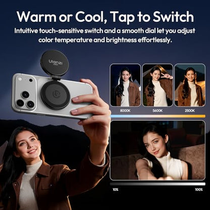 ULANZI LM21 Selfie Light for Phone - Dual Sided Magnetic Ring Light for iPhone/Android with Magsafe, 8000K CRI ≥95 LED Rechargeable Phone Fill Video Light for Photo, TikTok, Makeup, Live Stream, Vlog - color: Black