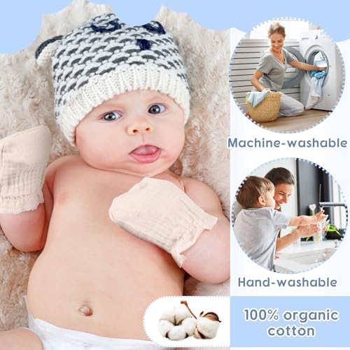 Newborn Baby Muslin Mittens 0-6 Months No Scratch Elastic Wrist Soft Breathable Gloves Bulk Cotton for Infant - color: Multicolor