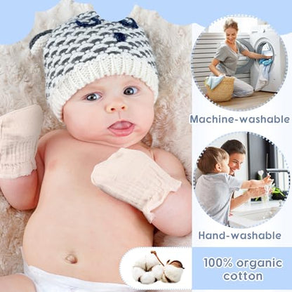 Newborn Baby Muslin Mittens 0-6 Months No Scratch Elastic Wrist Soft Breathable Gloves Bulk Cotton for Infant - color: Multicolor