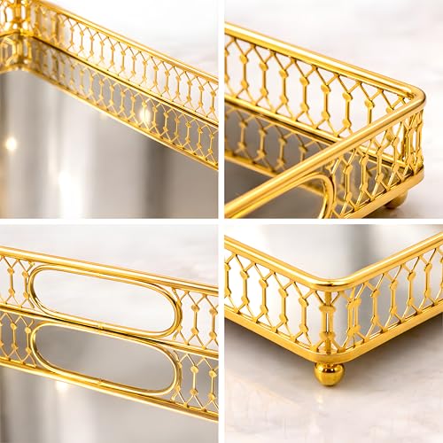 1-Pack Bar Cart Tray Decorative Mirrored Tray with Handles Gold for Jewelry Perfume Organizer Makeup and Bar Cart Tray Size: 13.7 x 9.8 inches