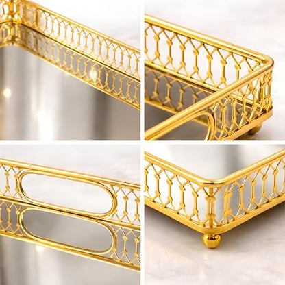 1-Pack Bar Cart Tray Decorative Mirrored Tray with Handles Gold for Jewelry Perfume Organizer Makeup and Bar Cart Tray Size: 13.7 x 9.8 inches