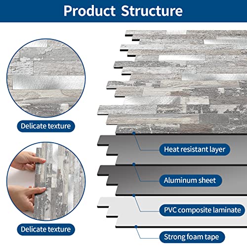 Yipscazo 2026 New Upgrade Peel and Stick Wood Metal Tile Backsplash, Stick on Tiles for Backsplash Kitchen, Bathroom (10 Sheets, Light Rustic) - color: Rustic