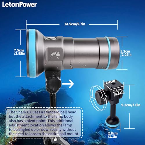 Shark CX 8000 Lumen Dive Light, 120m Waterproof Underwater Video Light 98 CRI with 120 Degree Wide Beam Angle Scuba Flashlight for Underwater Professional Dive Photography Fill Light - size: Shark CX