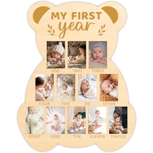 Bear My First Year Photo Board, Bear Baby Milestone Signs for Boys Girls Nursery Decor, 12 Month Pictures for Baby First Year, Picture Board for 2x3 Photos, Best Babies Keepsake Gifts-A26 - color: Bear 1
