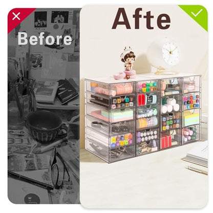 VZKAH Acrylic Organizer with Drawers | 20 Drawers 4 Sets | Desk Organizer and Storage, Clear Makeup Organization, For Office/Art Supply/Craft Storage and Organization - style: 20 drawers / 4 set