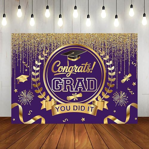 Graduation Backdrop Congrats Grad You Did It Party Decorations Background Congratulations Graduate Class of 2026 Banner Photo Booth Props (Purple and Gold, 7x5ft) - color: Purple and Gold