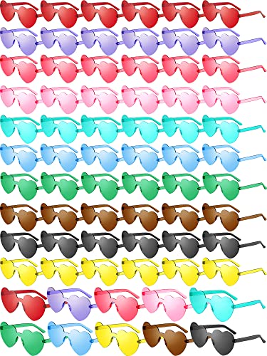 Dunzy 100 Pairs Heart Shaped Sunglasses for Women Colorful Glasses Transparent Heart Sunglasses Valentine's Party Favor - color: Colorful
