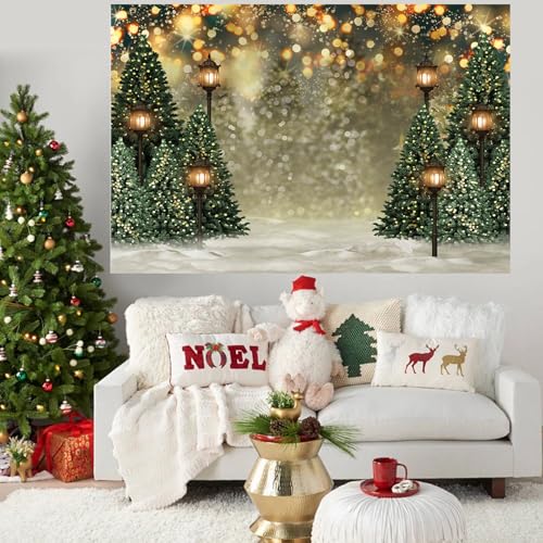 Mocsicka 7x5ft Winter Christmas Tree Backdrop Glitter Bokeh Winter Snow Forest Trees Photography Background Family Christmas Holiday Wall Decorations Photo Props - size: 7x5ft