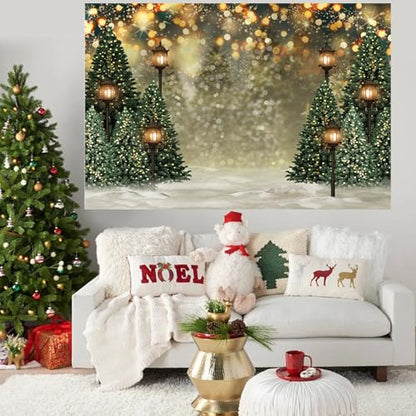 Mocsicka 7x5ft Winter Christmas Tree Backdrop Glitter Bokeh Winter Snow Forest Trees Photography Background Family Christmas Holiday Wall Decorations Photo Props - size: 7x5ft