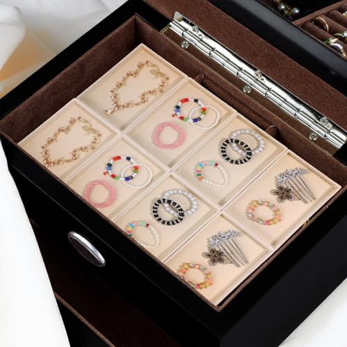 12 Pack Velvet Jewelry Trays, Stackable Jewelry Drawers 8.3x5x1inches Storage Trays for Display Beads Bracelets Necklaces Ring Earrings (Beige)