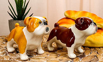 Ebros Gift "English Muscle" Fawn And Chocolate Bulldogs Salt And Pepper Shakers Ceramic Magnetic Figurine Set Bulldog Dogs Animal Accent Decors