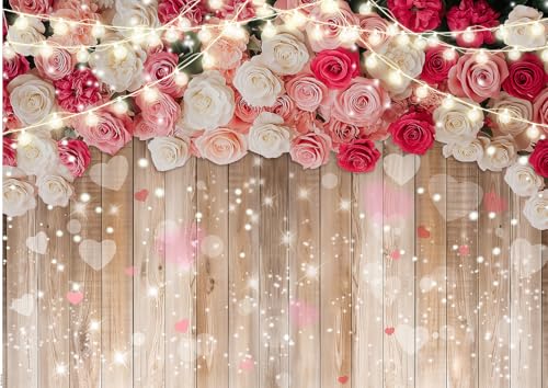 10x8ft Rustic Floral Wooden Wall Backdrop Wall for Women Family Photography Background Rose Flower Wooden Party Decoration for Birthday, Wedding, Baby Showers Valentine’s Day Photo Booth Props - size: 10 x 8ft