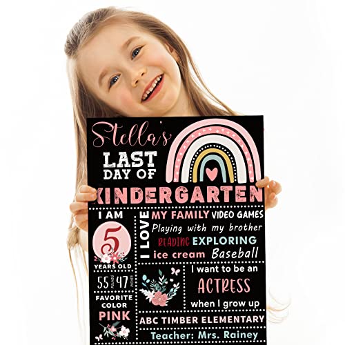 Whaline First and Last Day of School Chalkboard Cute Double-Sided Board Sign Back to School Boho Rainbow Flower Reusable Erasable Photo Prop for Students from Pre-K to College, 13.8 x 9.8 Inch