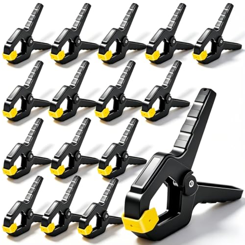 16 Pack Clamps for Woodworking Spring Clamp Plastic 3.5in Clips Heavy Duty for Backdrop Clips Tarp Holder Photography Backdrops Clip for Crafts Yellow Head with Black - size: Yellow Head with Black-16PCS