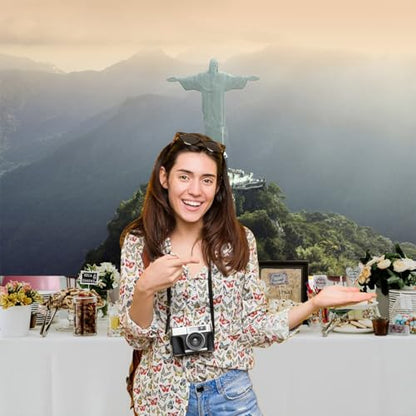 7x5ft Christ The Redeemer Backdrop Famous Place in Rio de Janeiro Brazil Historical Architecture Photography Background Holiday Vacation Travel Party Decorations Photo Studio Props - size: 7x5ft