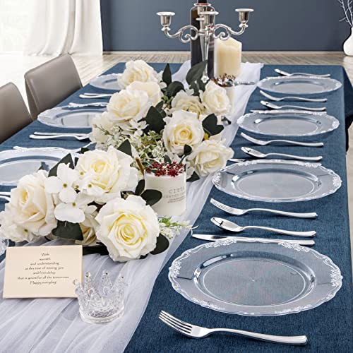 U-QE 60 Pieces Clear Plastic Plates - 10 Inch Clear Disposable Plates - Washable & Reusable - Premium Hard Disposable Dinner Plates - Party Supplies for Birthdays, Celebrations, Wedding and Events - color: Clear