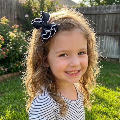 3 Inch Hair Bows for Girls Alligator Clips Grosgrain Ribbon Solid Color Hair Accessories for Little Teen Toddler Girls Kids (Black) - color: Black