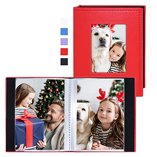 Vienrose Small Photo Album 4x6 Photos, 2 Pack Leather Cover Mini Photo Book, 26-Page Holds 52 Pictures, Artwork or Postcards Storag, Red - color: Red, size: 26 Pockets