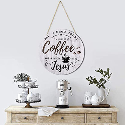 HMASYO Rustic Wood Coffee Bar Sign, 'A Little Coffee & Jesus', For Home, Office, Cafe, 12'' x 12'' - color: Coffee & Jesus-Rustic