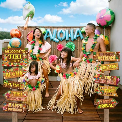 Hooqict 20 Pieces Hawaiian Luau Party Decorations Welcome to Tiki Party Directional Sign for Outdoor Summer Tropical Hawaiian Luau Tiki Birthday Party Decorations Supplies - style: Tiki