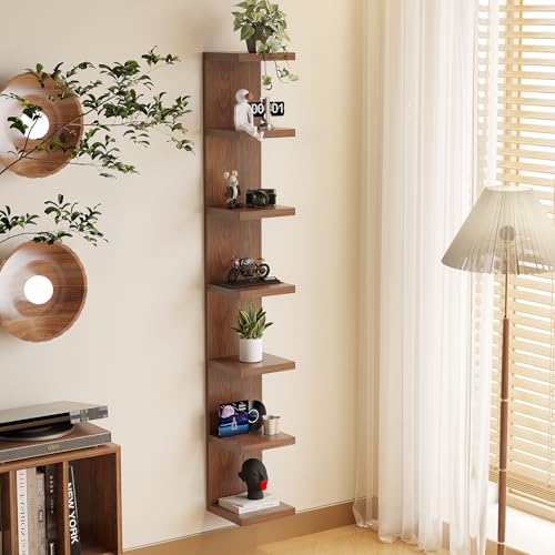 LitaEther Lack Wall Shelf,Display Floating Shelf (Solid Wood, 7 Tier) - color: Solid Wood, size: 7 Tier