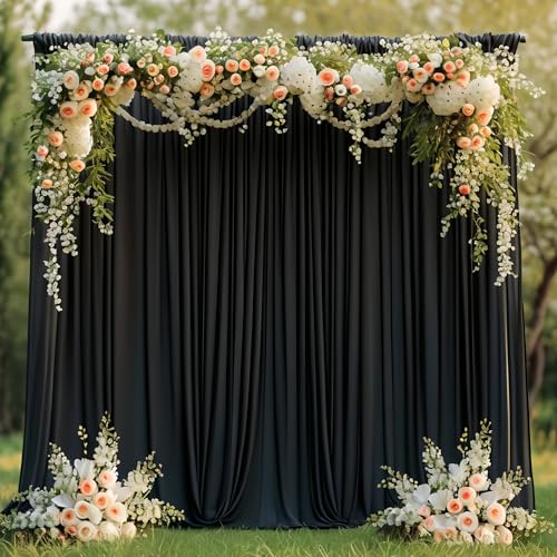 Asee'm 10x10FT Black Backdrop Curtains for Parties, Polyester Photo Fabric Curtain Backdrop Drapes for Birthday Wedding Party Decor Background Photography with Rod Pocket, 5x10FT, 2 Panels - color: Black, size: 5'(W) x 10'(H), 2 panels