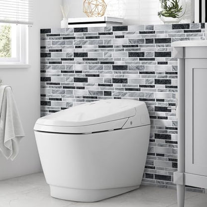 Heikki Peel-and-Stick Self-Adhesive Wall Tiles, 4.7×9.7-inch Kitchen & Bathroom Splashback Tiles, Marble Pattern Design (48-Piece Set) (Black-Gray) - color: Black-Gray