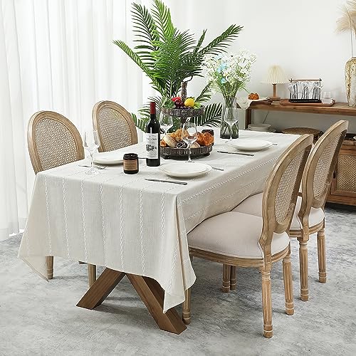 Chassic 60 x 104 inches Farmhouse Style Linen tablecloths, Wrinkle Resistant Washable Dining Room Table Cloths for 6 Foot Rectangle Tables - Beige - color: Beige, size: 104" x 60" (Rectangular)