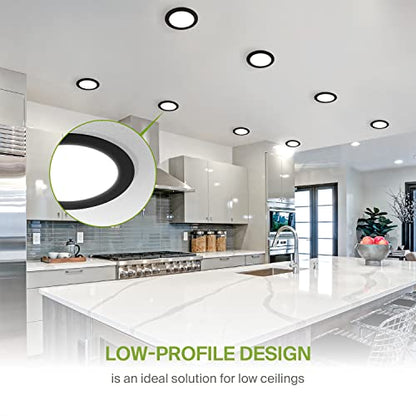 ASD 1 Pack LED Recessed Lighting 6 Inch 15W, 5 CCT 2700K-5000K CRI90+, IC Rated Ultra Thin Dimmable Ceiling Lights with J Box, Canless Wafer Downlight, Round Slim Panel Light, UL Energy Star, Black - color: Black, size: 6 Inch 15 Watt 1 Pack