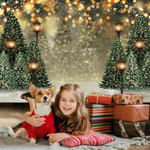 Mocsicka 7x10ft Christmas Backrop for Photography Winter Christmas Pine Tree Glitter Bokeh Photo Background Winter Holiday Family Xmas Party Decorations Photo Booth Props - size: 7x10ft